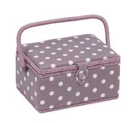 Hobby Gift Medium Sewing Craft Hobby Storage Box, Accessories Tray Pin Cushion Pocket PVC Handle 18.5 x 25.5 x 14.5cm, Mauve Spot