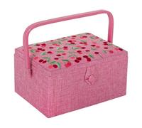 Hobby Gift Medium Sewing Storage Box With Embroidered Lid, Cherry