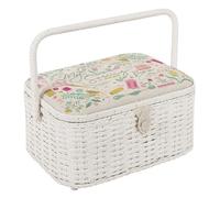 Hobby Gift Oval Sewing Box - Large, Cotton Linen Look, Embroidered ‘My Sewing’ Design, Wicker Sides & Handle, Internal Tray, Pocket & Pincushion, Stylish & Practical Sewing Storage, 23.5 x 31.5 x 16cm