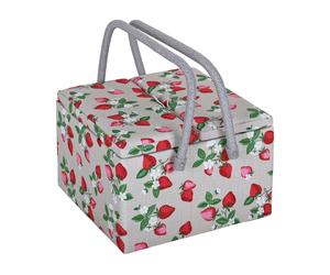 Hobby Gift Sewing Box (L): Twin Lid: Square: Strawberry Greenhouse