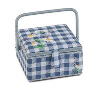 Hobby Gift Sewing Box, Medium, Square, Embroidered Lid, Wild Floral Plaid