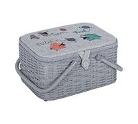 Hobby Gift Sewing Craft Hobby Storage Box, Wicker Basket Style with Embroidered Lid, Knit Happens