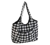 Hobby Gift Shoulder Tote Craft Bag with Pocket, Monochrome Gingham