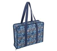 Hobby Gift Soft Craft Bag - Cotton Fabric with Classic Woodblock Floral Print Large Storage for Yarn, Projects & Accessories Transparent Pockets & Elastic Tool Loops 26.5 x 10 x 34.5cm