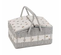 Hobby Gift Twin Lid Hamper Style Faux Wicker Sewing Hobby Storage Box, Bee
