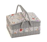 Hobby Gift Twin Lid Hamper Style Faux Wicker Sewing Hobby Storage Box, Wildflowers (MRLTHB)