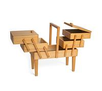 Hobby Gift Wooden Cantilever Sewing Crafting Hobby Storage Box, GB8550, 3 Tier with Legs, 21.2 x 41.9 x 44.7cm (OPEN 21.2 x 75 x 44.7cm)