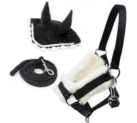 Hobby Horse Accessory Set Black Skunk Headcollar with Lanyard and Black and White Insect Cap for Hobby Horsing Activity Hobby Horse Size A4 and A3