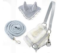 Hobby Horse Accessory Set - Grey Halter with Soft Padding, Lead Rope and Grey-White Fly Bonnet for Hobby Horsing - Fits Stick Horses Size A4 and A3
