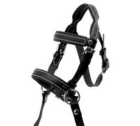 Hobby Horse Black Ethological Bridle Net for Hobby Horse Size A3 and A4 Adjustable with Buckle Faux Leather Stitched with White Stitching