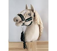 Hobby Horse set: A3 halter with fur + string tether. Set without a horse. Black and khaki.
