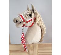 Hobby Horse set: A3 halter with fur + string tether. Set without a horse. White-red.