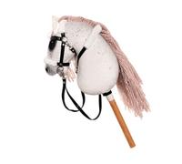 Hobby Horse with Yarn Mane for Stage Role-Play | Black Speckles Across a White Horse Head, Contrasting Mane and Black Bridle, Distinct Character for Photo