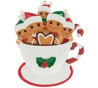 Hobby Lobby Gingerbread Family of 5 Christmas Teacup Ornament, White Ceramic Cup with Holly, 4.33 x 3.55 inches
