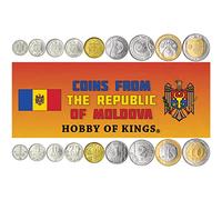 Hobby of Kings 9 Coins from Moldova | Moldovan Coin Set Collection 1 5 10 25 50 Bani 1 2 5 10 Lei | Circulated 1997-2022 | Eagle | Bull | Grapes | Crescent | Sun | Crown