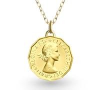 Hobby of Kings British Coin Necklace for Women | Medallion Pendant Jewelry | 24K Gold Plated 3 Pence | Queen Elizabeth II | 1954-1970