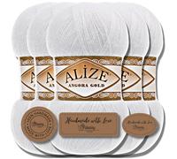 Hobby YARN 3 x Label Label with Alize Angora Gold Wool Premium 5 x 100 g as a Set, Yarn, Yarn, Thin Mohair Made of Virgin Wool, Plain, Plain Knitting Yarn (White - 55)