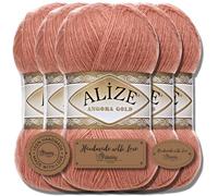 Hobby YARN 3 x Label Label with Alize Angora Gold Wool Premium 5 x 100 g as a Set, Yarn, Yarn, Thin Mohair Made of Virgin Wool, Plain, Plain Knitting Yarn (Onion Skin - 102)