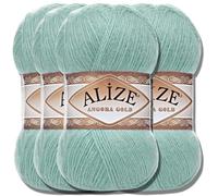Hobby YARN 3 x Label Label with Alize Angora Gold Wool Premium 5 x 100 g as a Set, Yarn, Yarn, Thin Mohair Made of Virgin Wool, Plain, Plain Knitting Yarn (Sea Green - 462)