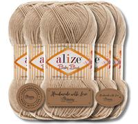 Hobby YARN 3 x Label Label with Alize Baby Best Wool Premium 5 x 100 g as a Set, Antipilling Baby Wool, Acrylic, Plain & Batik Knitting Yarn for Crochet and Knitting (Beige 256)