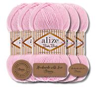 Hobby YARN 3 x Label Label with Alize Baby Best Wool Premium 5 x 100 g as a Set, Antipilling Baby Wool, Acrylic, Plain & Batik Knitting Yarn for Crochet and Knitting (Powder Pink, 185)