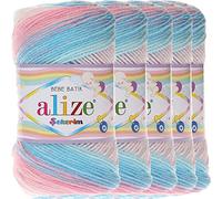 Hobby YARN 3 x Label Label with Alize Sekerim Bebe Batik Wool Premium 5 x 100 g as a Set, Yarn, Yarn, Knitting Yarn, Colour Gradient, Baby Wool for Crocheting, Knitting, Clothing, Scarves (2604)