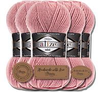 Hobby YARN 3 x Label Label with Alize Superlana Midi Wool Premium 5 x 100 g as a Set, Yarn, Yarn, Knitting Yarn, Plain, Baby, for Crocheting, Knitting, Clothing, Scarves (Powder 161)