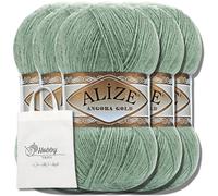 Hobby YARN Alize 5 x 100 g Angora Gold Including Matching Carry Bag - Turkish Premium Wool (Ta. Dark Almond | 180)