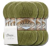 Hobby YARN Alize 5 x 100 g Angora Gold Including Matching Carry Bag - Turkish Premium Wool (Ta. Herbal Tea | 758)
