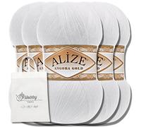 Hobby YARN Alize 5 x 100 g Angora Gold Including Matching Carry Bag - Turkish Premium Wool (Ta. White | 55)
