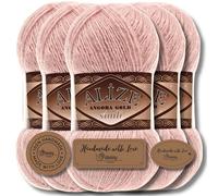 Hobby YARN Alize 5 x 100 g Angora Gold Simli Turkish Premium Wool Mohair Made of Virgin Wool with Glitter Effect Baby Wool as Knitting Yarn Angora Wool Uni Yarn (Powder | 161)