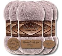 Hobby YARN Alize 5 x 100 g Angora Gold Simli Turkish Premium Wool Mohair Made of Virgin Wool with Glitter Effect Baby Wool as Knitting Yarn Angora Wool Plain Yarn (Dusty Lilac | 163)