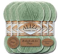 Hobby YARN Alize 5 x 100 g Angora Gold Turkish Premium Wool, Thin Mohair Made of Virgin Wool, Baby Wool as Knitting Yarn, Hand Knitting Yarn, Plain Yarn (Green 852)