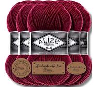 Hobby YARN Alize 5 x 100 g Superlana Maxi Turkish Premium Wool Cotton and Acrylic Plain Hand Knitting Yarn Yarn Yarn Knitting Yarn Plain Baby for Crochet Knitting Clothing Scarves (Cherry 390)