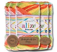 Hobby YARN Alize Sekerim Bebe Batik, 5 x 100 g, Turkish Premium Acrylic Wool, Baby Wool, Knitting Wool with Colour Gradient, Pastel Colour Yarns for Babies, Amigurumi (4400)