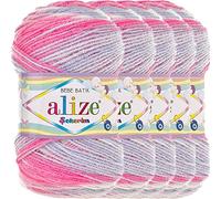 Hobby YARN Alize Sekerim Bebe Batik 5 x 100 g Turkish Premium Acrylic Wool Knitting Wool with Colour Gradient Pastel Colour Yarns for Babies Amigurumi (7253)