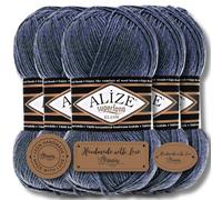Hobby YARN Alize Superlana Classic 5 x 100 g Turkish Premium Wool Cotton and Acrylic Plain Hand Knitting Yarn Yarn Knitting Yarn Baby for Knitting Yarn (Denim Melange, 203)