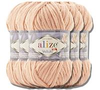 Hobby YARN Alize Velluto 5 x 100 g Turkish Knitting Wool, Super Bulky Wool for Crocheting, Plain Colour Baby Wool, Fluffy Yarn, Felted Wool, Cuddly Wool (Wedding Pink 866)