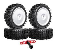 Hobbyfire PreGlued 1/8 Buggy Tires 17mm Wheels Foam Inserts w/ 17mm Wheel Wrench for Arrma Typhon 3S 6S Losi HPI Redcat Racing Models, Set of 4 (White Rims)