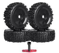 Hobbyfire PreGlued 1/8 Buggy Tires 17mm Wheels Foam Inserts w/ 17mm Wheel Wrench for Arrma Typhon 3S 6S Losi HPI Redcat Racing Models, Set of 4 (Black Rims)