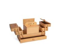 Large Wooden Cantilever Sewing Basket Vintage - 4 Tier Sewing Craft Box Light