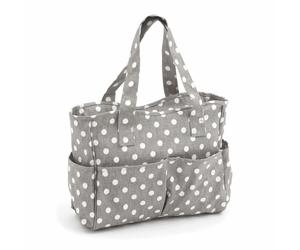 HobbyGift Knitting Craft Bag - Matt PVC: Grey Linen Polka Dot Design