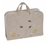 HobbyGift Large Linen Project Case Storage Bag - Applique Bee Design - Cream
