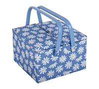 HobbyGift Sewing Box (L) - Twin Lid - Square - Denim Daisies - Storage - Blue