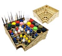 HobbyHold 3-Tier Corner Paint & Brush Organiser - Model Making Accessories - Modular, Portable, Compact - 60 Compartments - Engineered Wood - Citadel, Tamiya, AK, Vallejo, Army Painter, Italeri