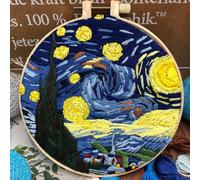 HobbyJobby DIY Embroidery Kit, Long Stitch Kit The Starry Night,Embroidery Starter Kit for Beginners, Stamped Embroidery Kit with Pattern and Instructions
