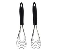 hobbyme 2 Pcs Stainless Steel Flat Whisk, Multi-purpose Rubber Handle Sector Shape Non Slip Ergonomic Design for Kitchen, Restaurant, Cooking, Stirring Gravy, Eggs(Black)