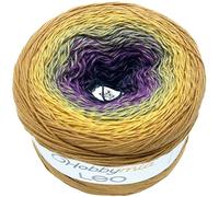 HobbyMia Leo Multicolor Gradient Ombre Yarn Cake for Knitting & Crochet - 250gr / 1094yds - (1) S.Fine, Sock, Fingering Weight Yarn (Mustard, Khaki, Dark Purple, 1 Cake Yarn)