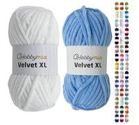 HobbyMia Velvet XL - Chenille Yarn for Crocheting - 100g / 74yds - (6) Super Bulky Yarn - Fluffy Yarn for Crochet - Crocheting Baby Blankets (1455-14218 - White & Cloudy Blue, 2 Skeins)