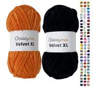 HobbyMia Velvet XL - Chenille Yarn for Crocheting - 100g / 74yds - (6) Super Bulky Yarn - Fluffy Yarn for Crochet - Crocheting Baby Blankets (14550-1460 - Mango Orange - Black, 2 Skeins)
